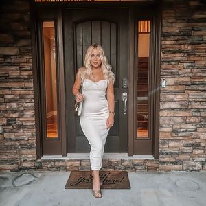 MISHA Cream Bodycon Midi Dress